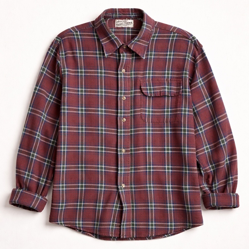 Vintage Sears Roebuck Flannel Shirt Mens XL Red Plaid 90s Grunge Workwear